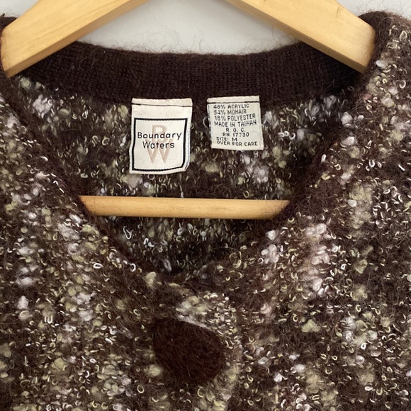 Vintage Boundary Waters brown womens open front knit sweater 34% mohair size M - Picture 2 of 9